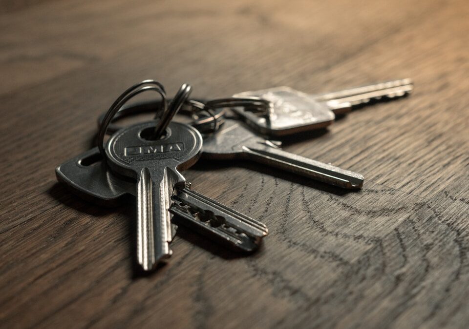 O que fazer se perder as chaves de casa? a bunch of keys sitting on top of a wooden table