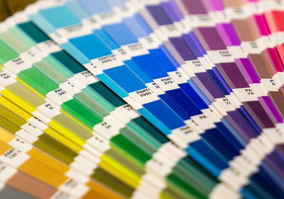 Leque de amostras de cores organizado em degradê